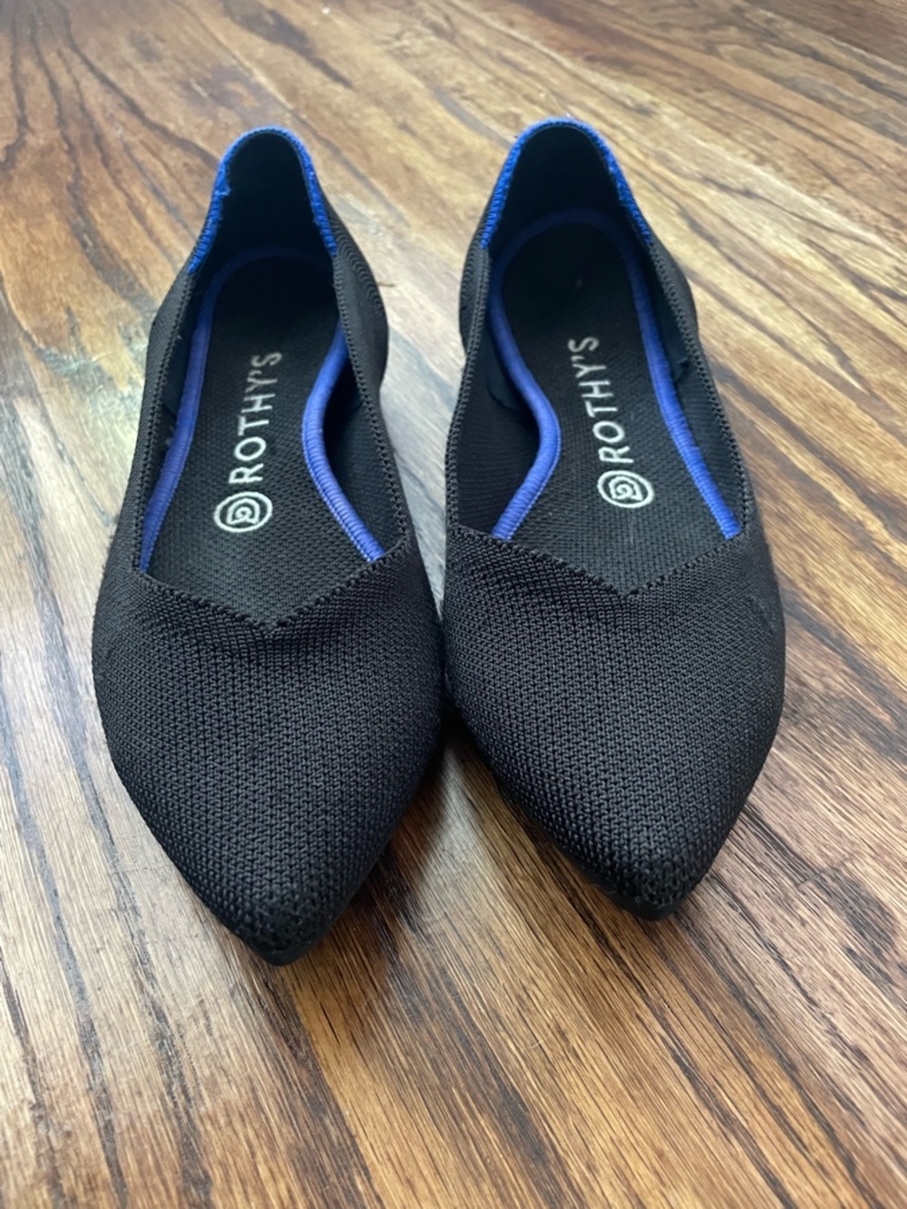 Rothyβs The Point Flats Black Knit Blue Trim Womenβs Size W 8 Sustainable